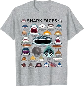 Shark Faces - Type of Shark - Shark Faces of All Kinds T-Shirt