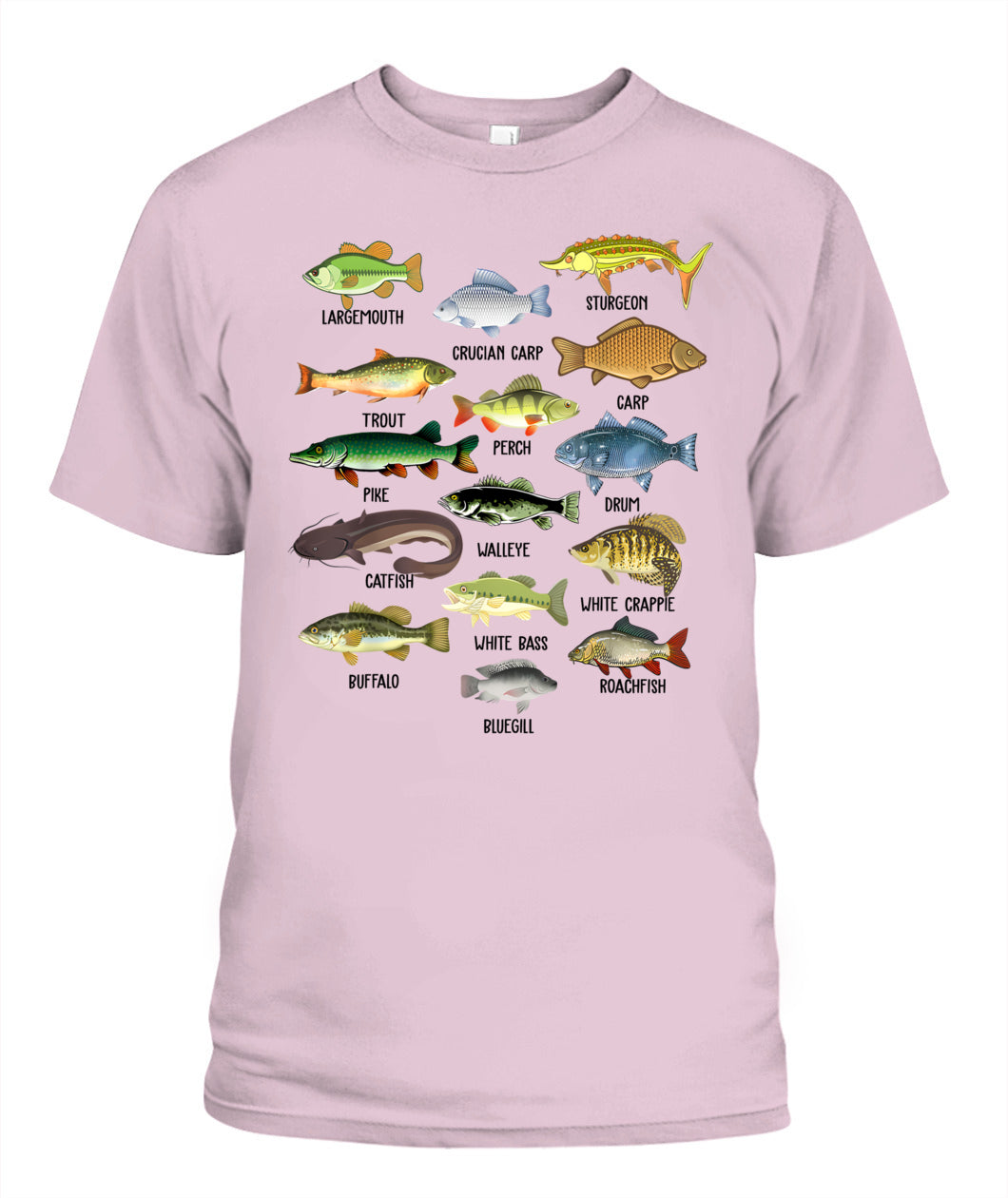 Fishing-Shirt Types Freshwater Fish Funny Bass Dad Graphic T-Shirt