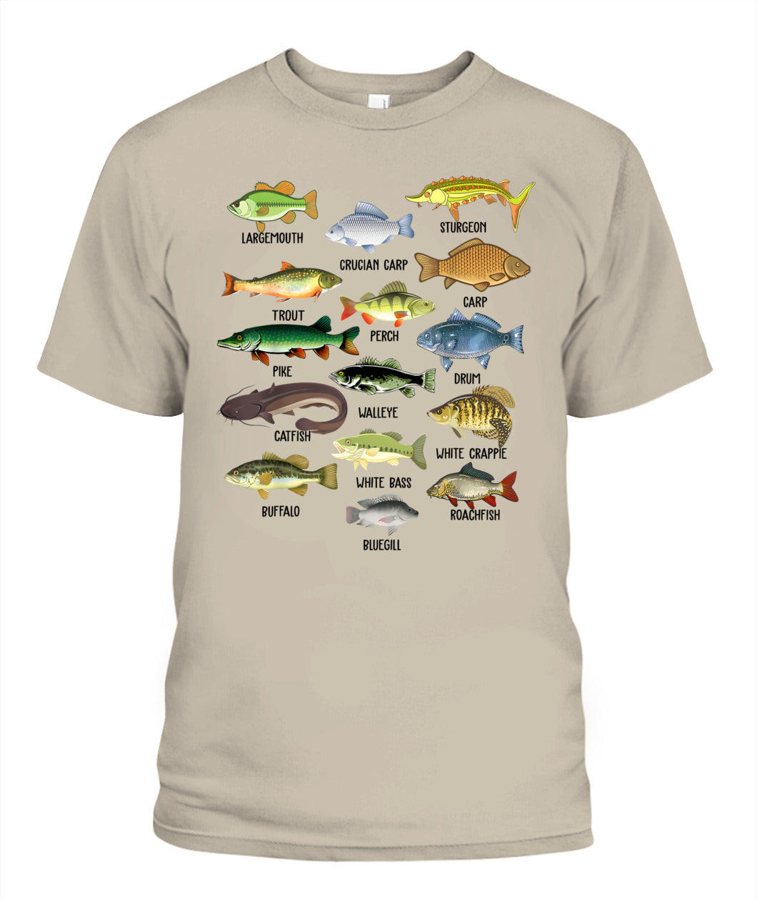 Fishing-Shirt Types Freshwater Fish Funny Bass Dad Graphic T-Shirt