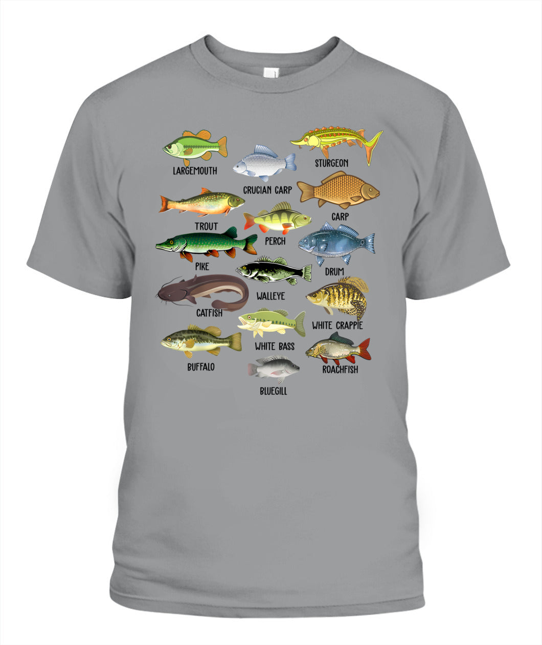 Fishing-Shirt Types Freshwater Fish Funny Bass Dad Graphic T-Shirt