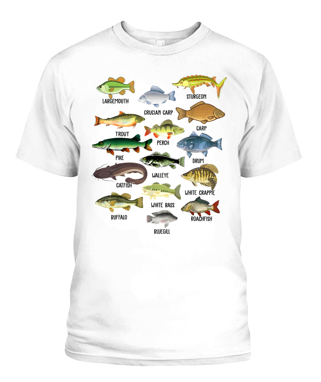 Fishing-Shirt Types Freshwater Fish Funny Bass Dad Graphic T-Shirt