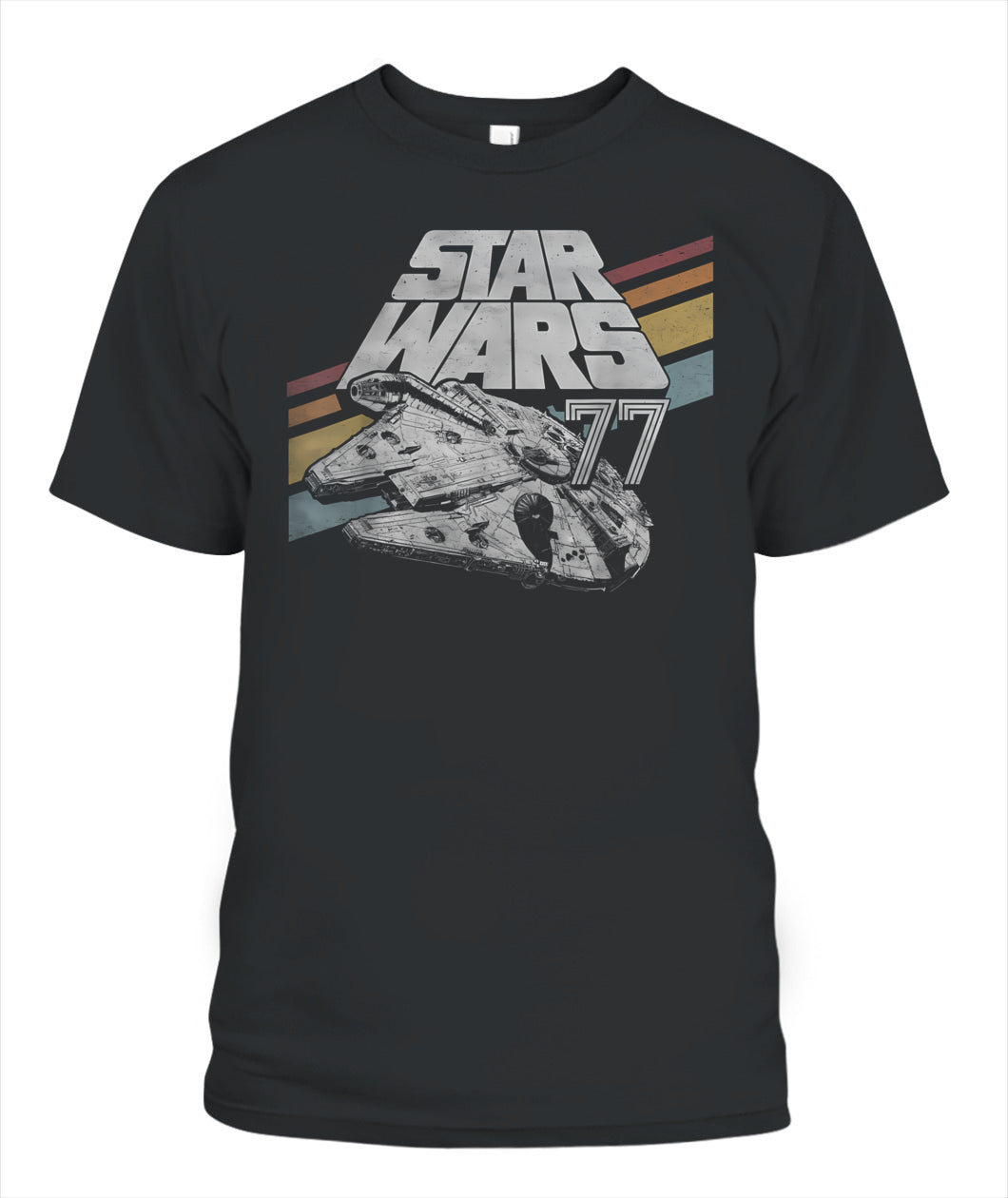 Star Wars Millennium Falcon 77 Retro Diagonal Stripe Disney+ T-Shirt