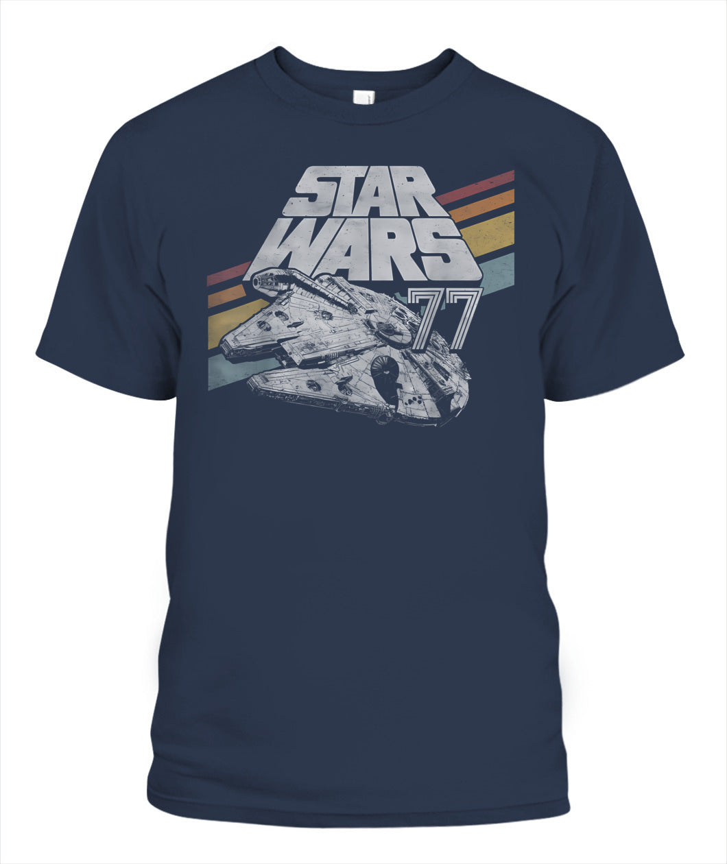 Star Wars Millennium Falcon 77 Retro Diagonal Stripe Disney+ T-Shirt