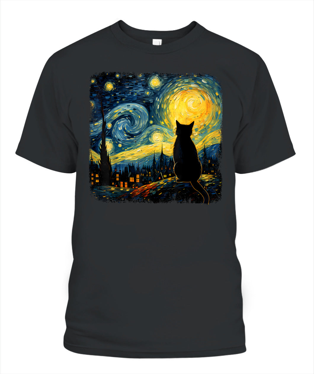 Cat Starry Night Van Gogh Cat For Cat Lover Cat Mom Cat Dad T-Shirt