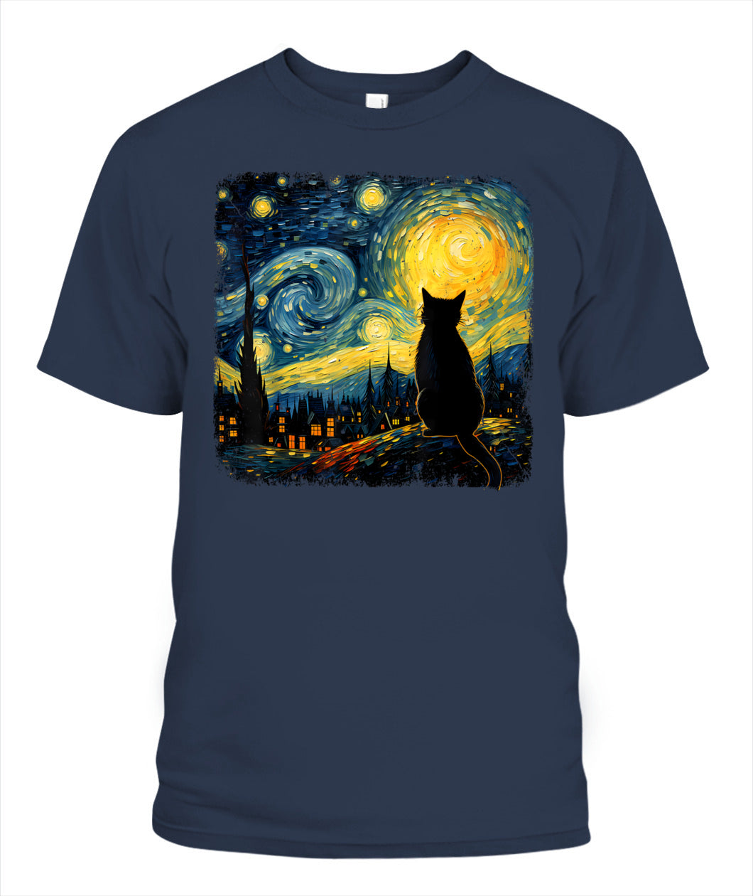 Cat Starry Night Van Gogh Cat For Cat Lover Cat Mom Cat Dad T-Shirt