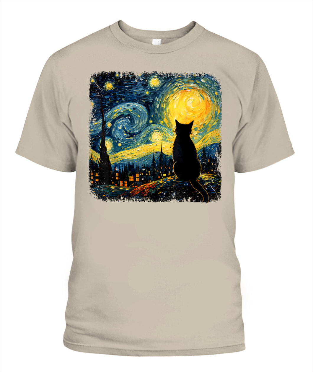 Cat Starry Night Van Gogh Cat For Cat Lover Cat Mom Cat Dad T-Shirt