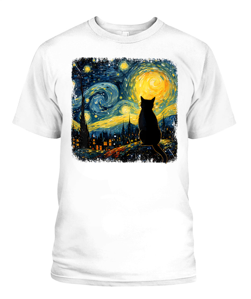 Cat Starry Night Van Gogh Cat For Cat Lover Cat Mom Cat Dad T-Shirt