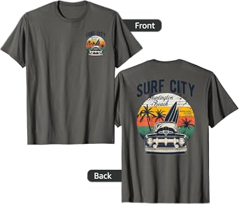 2-Sided Surf City Huntington Beach Retro Sunset '50s Truck T-Shirt