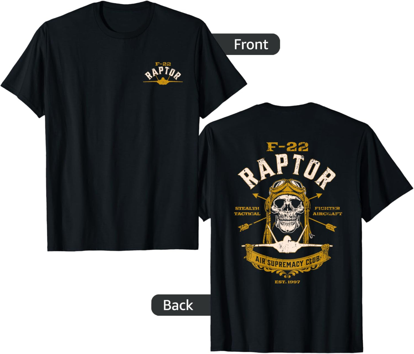 F-22 Raptor Fighter Jet Aircraft Skull Distressed Design T-Shirt
