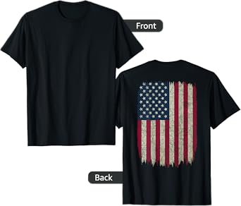 American Flag Vintage Distressed Design on Back USA Gift T-Shirt
