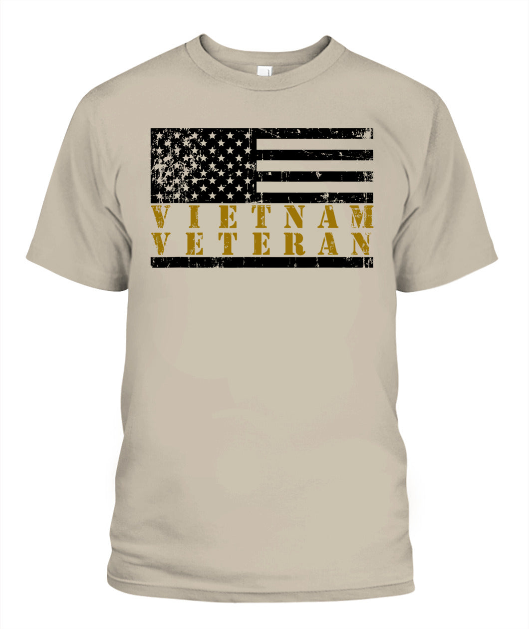 Vietnam Veteran Yellow Text Distressed American Flag T-Shirt
