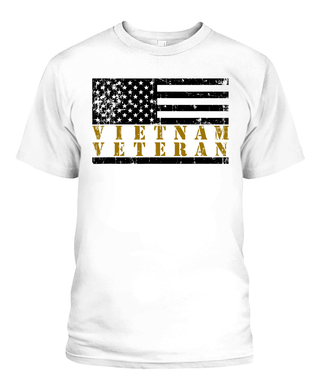 Vietnam Veteran Yellow Text Distressed American Flag T-Shirt