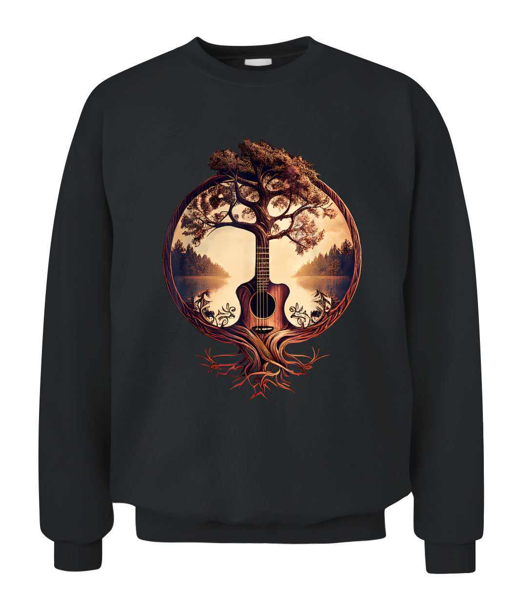 Acoustic Guitar Tree By The Lake Guitarist T-Shirt