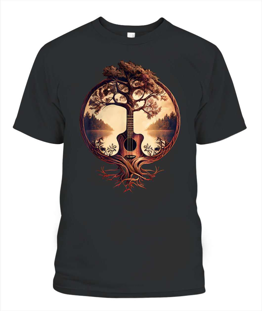 Acoustic Guitar Tree By The Lake Guitarist T-Shirt
