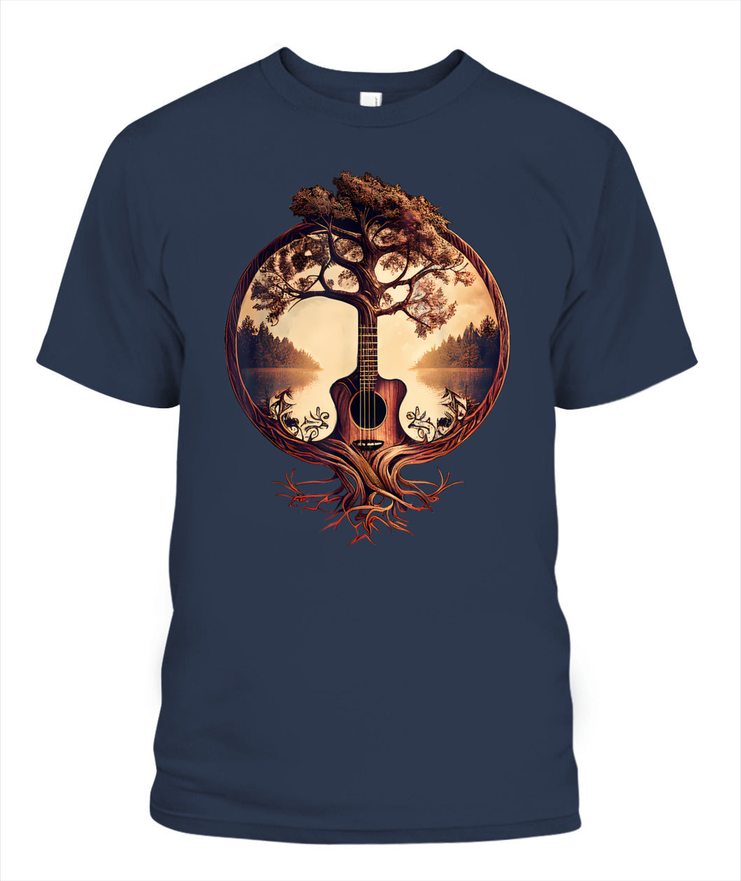 Acoustic Guitar Tree By The Lake Guitarist T-Shirt