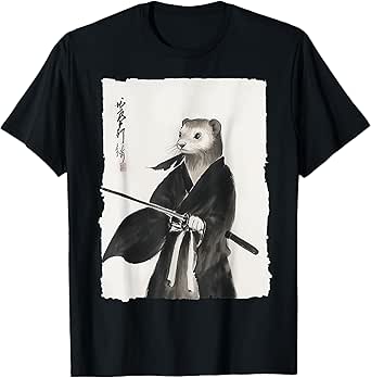 Ferret Samurai Janpanese Vintage Warrior Art Anime Graphic T-Shirt