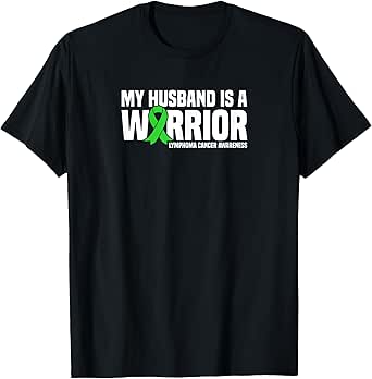 Husband is a Warrior Green Ribbon Lymphoma Cancer Awareness T-Shirt