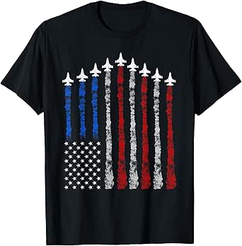 Fighter Jet Airplane USA Flag 4th Of July Patriotic Women Kids Men T-Shirt