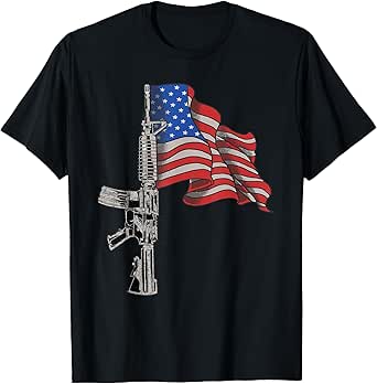AR-15 Assault Rifle USA Flag Gun - Distressed American Flag T-Shirt