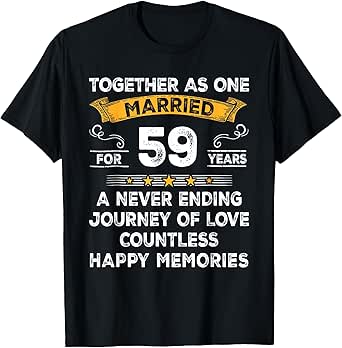 Together As One Married Fo 59 Years 59th Anniversary Couple T-Shirt