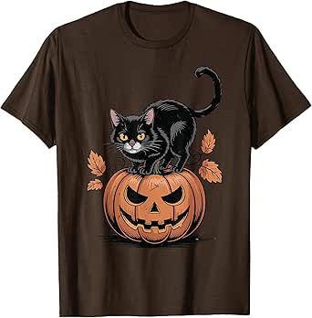 Vintage Black Cat Pumpkin Halloween Men Women Funny Mom Dad T-Shirt