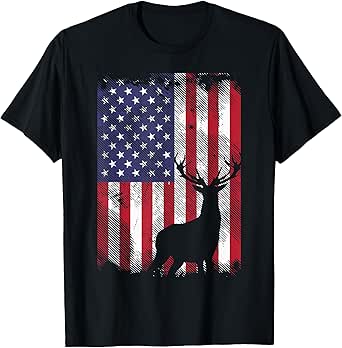 American Flag Deer Elk Hunting USA Patriotic Hunter Gift Women Men T-Shirt