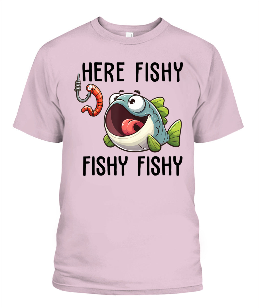 Here Fishy Fisherman Funny Fishing Lover Cute Fish Worm T-Shirt