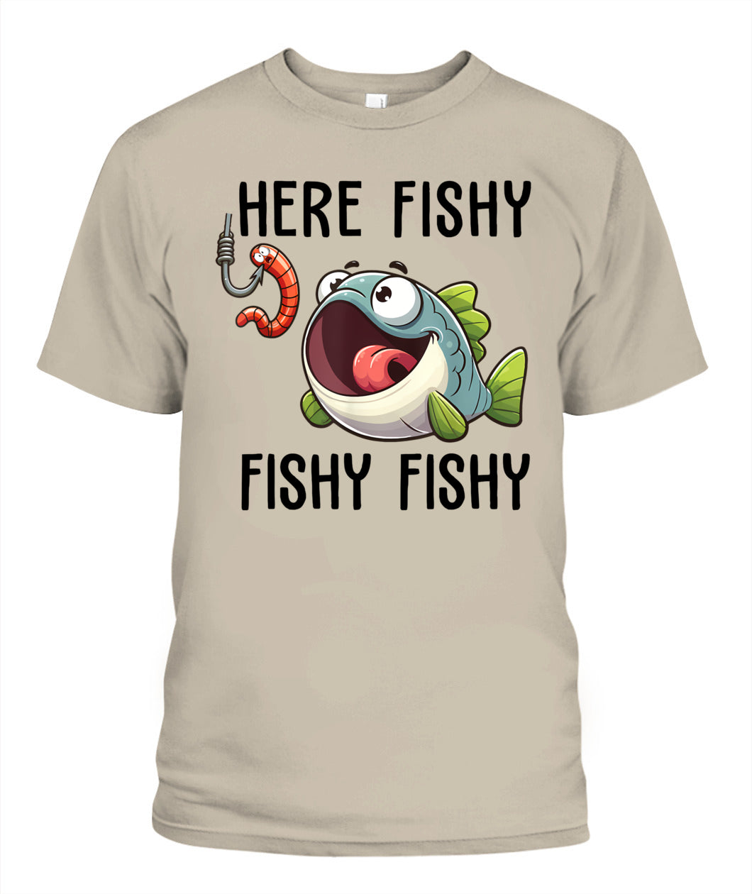 Here Fishy Fisherman Funny Fishing Lover Cute Fish Worm T-Shirt