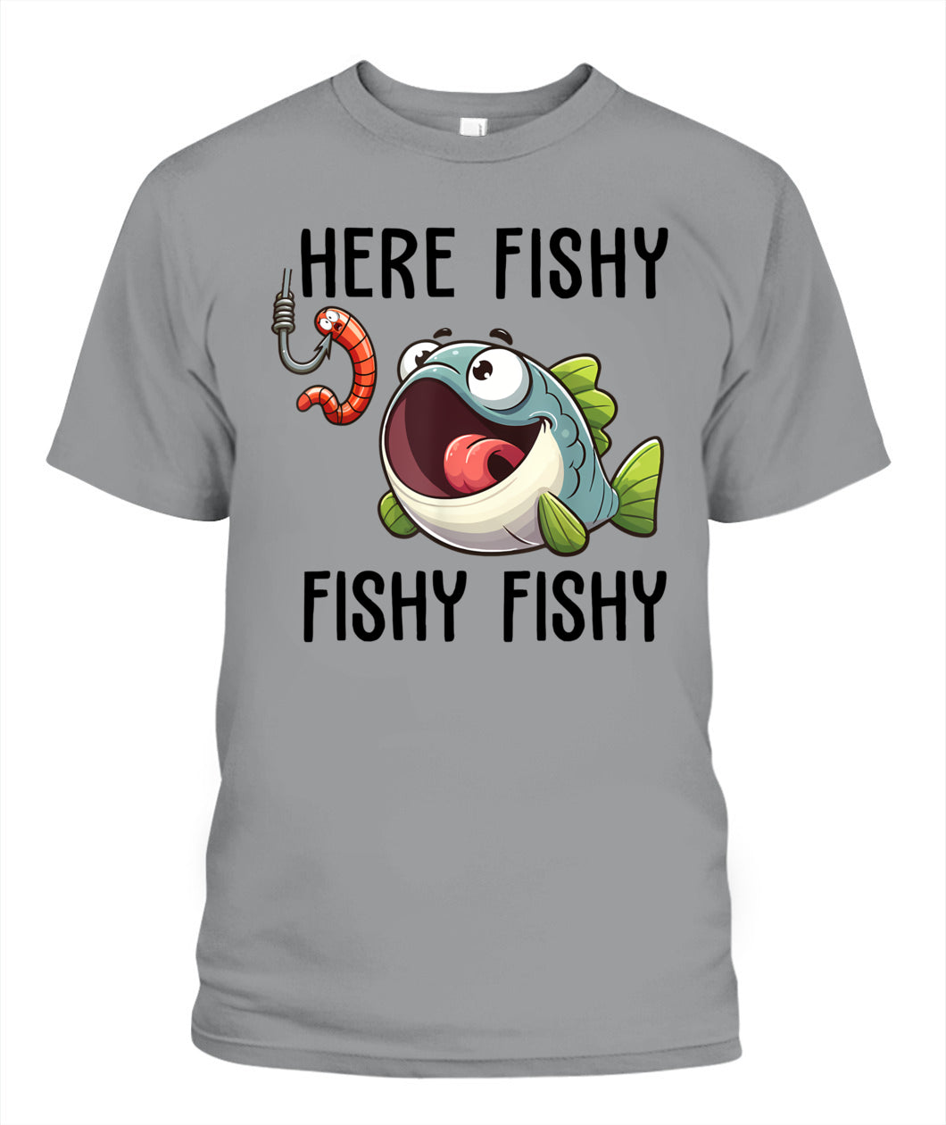 Here Fishy Fisherman Funny Fishing Lover Cute Fish Worm T-Shirt