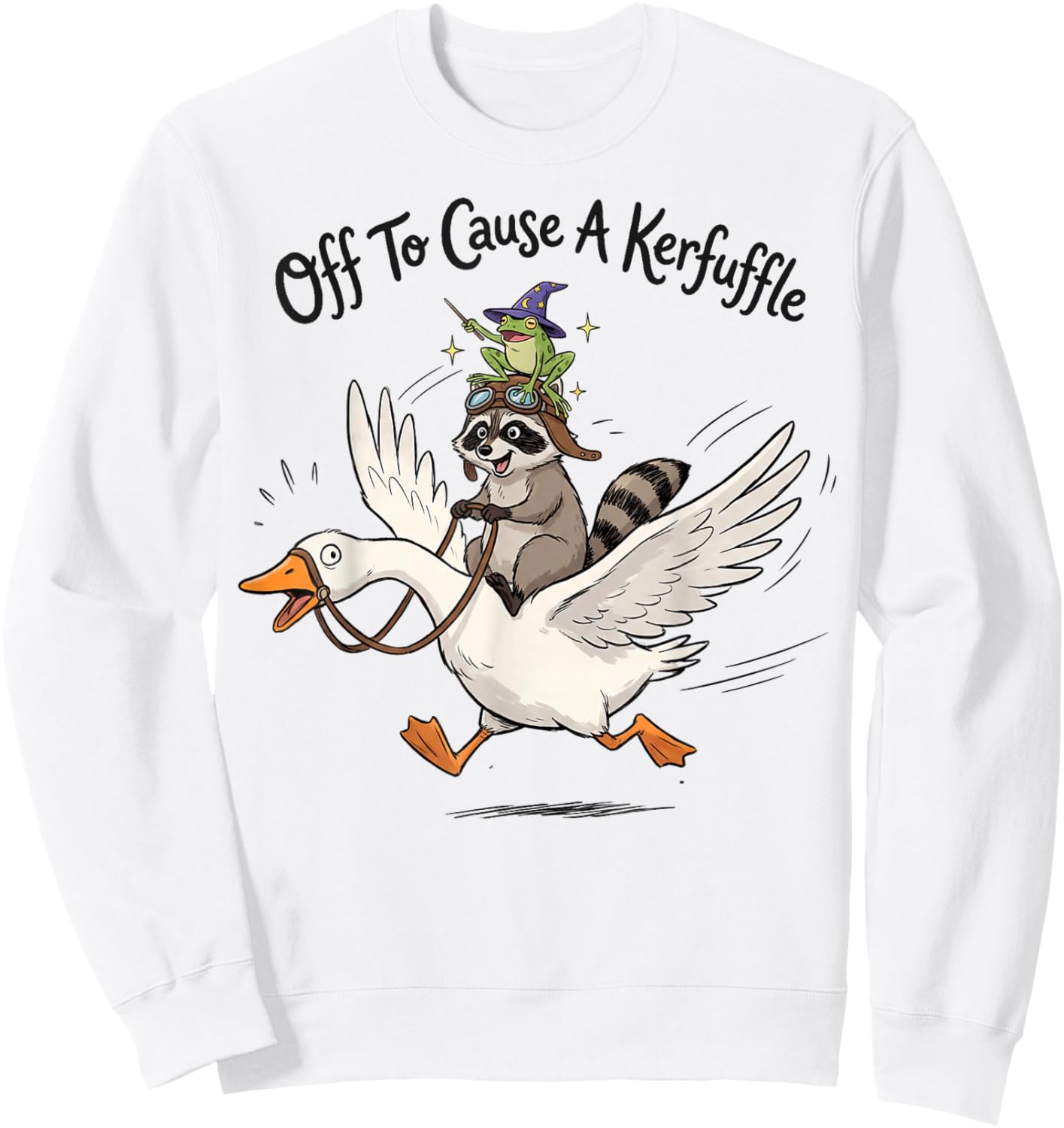 Off to Cause a kerfuffle Funny Graphic Tees Raccoon T-Shirt - Sweatshirt | White