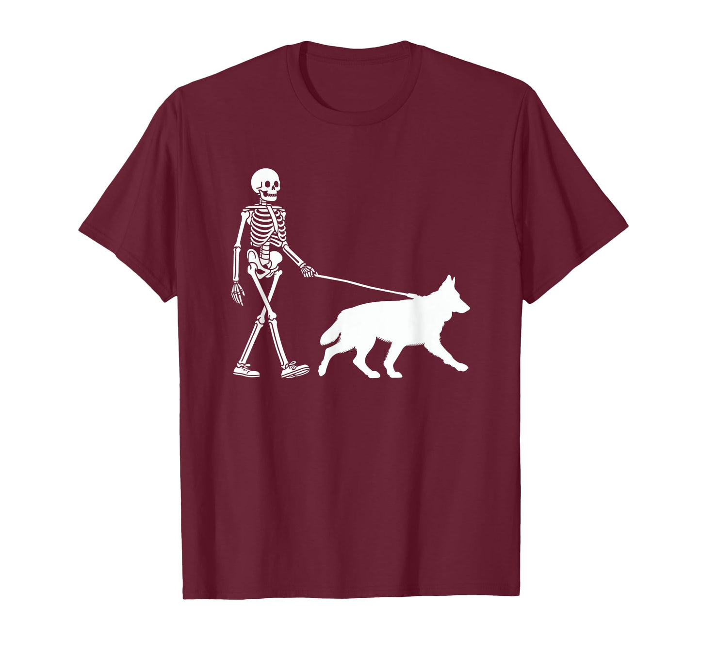 Skeleton Walking a Dog German Shepherd Halloween Outfit T-Shirt