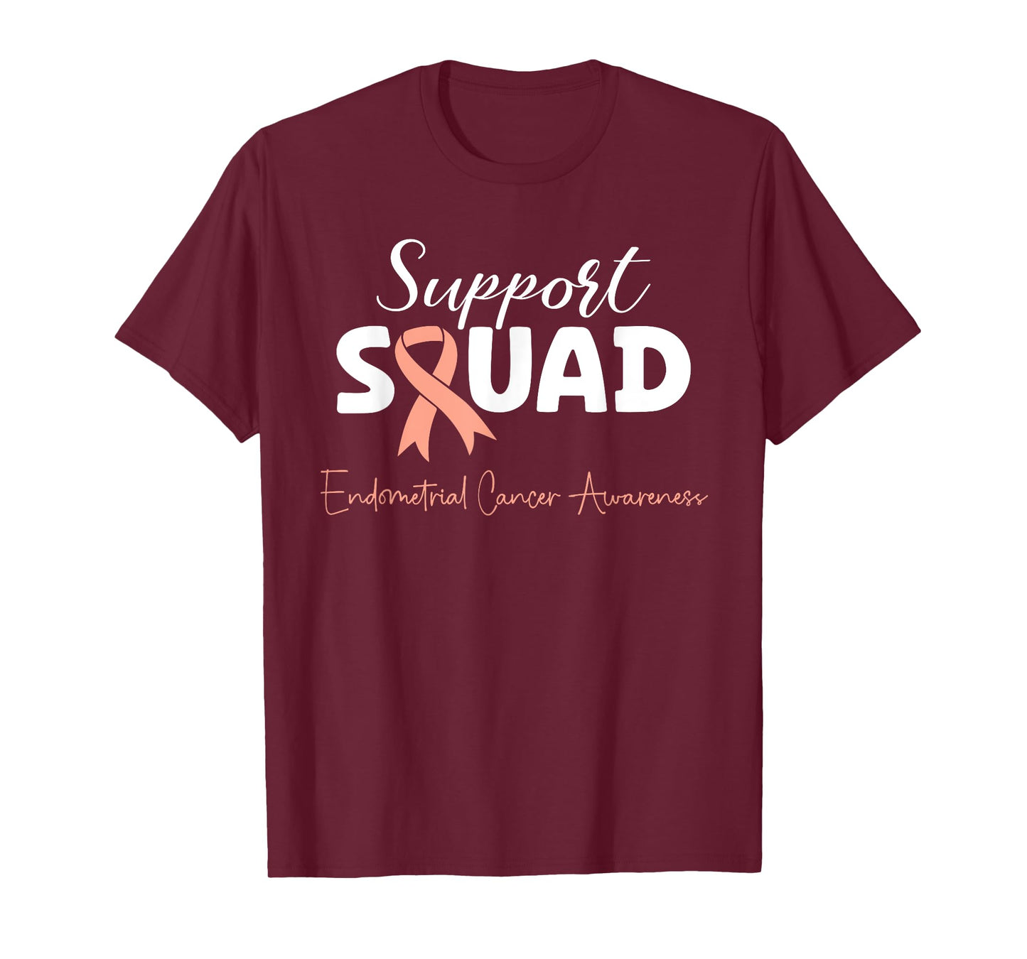 Endometrial Cancer Peach Ribbon Uterine Cancer Support Squad T-Shirt