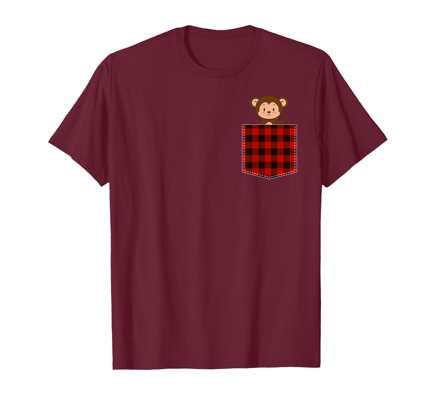 Red Plaid Monkey in Pocket Buffalo Family Pyjamas Christmas T-Shirt