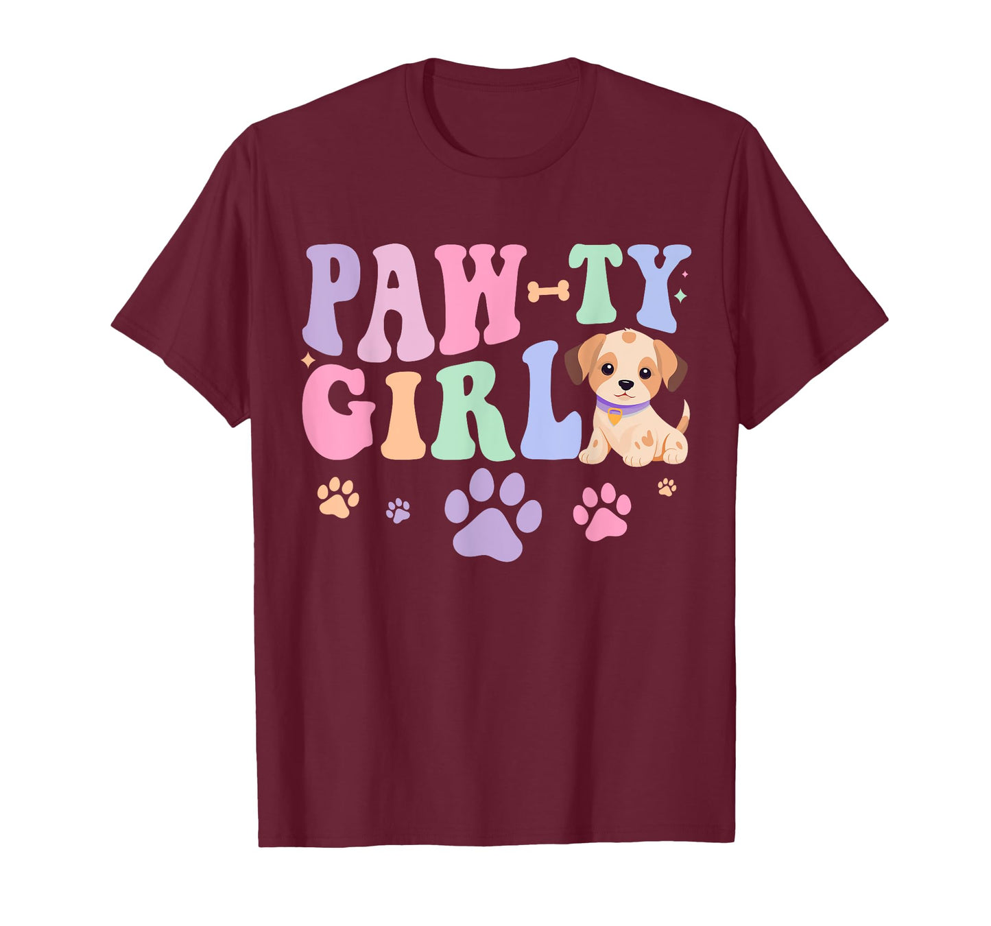 Let's Pawty Girl Birthday Dog Puppy Party Girl Kids Birthday T-Shirt