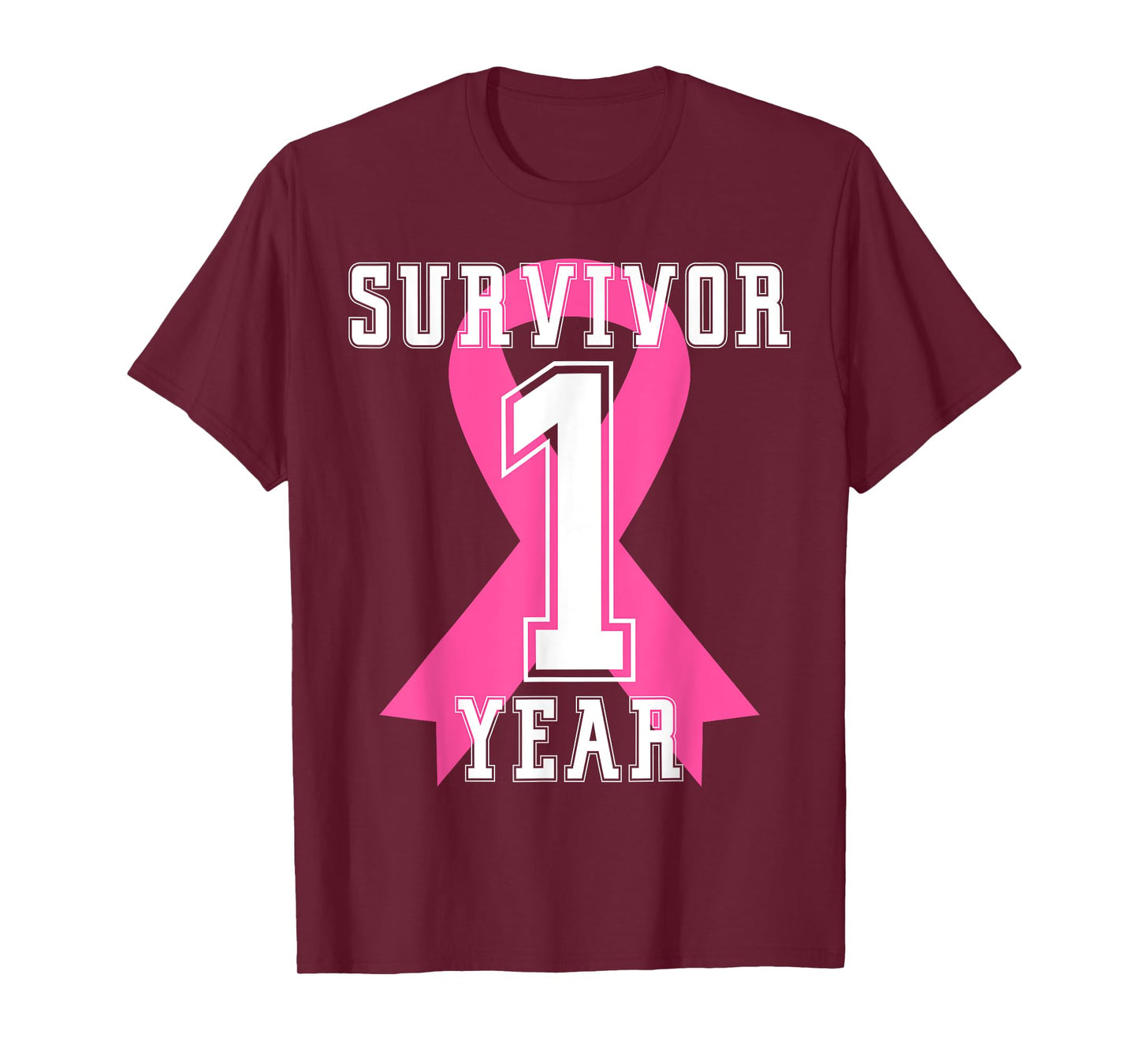 1 One Year Free Survivor Breast Cancer Awareness Pink Ribbon T-Shirt