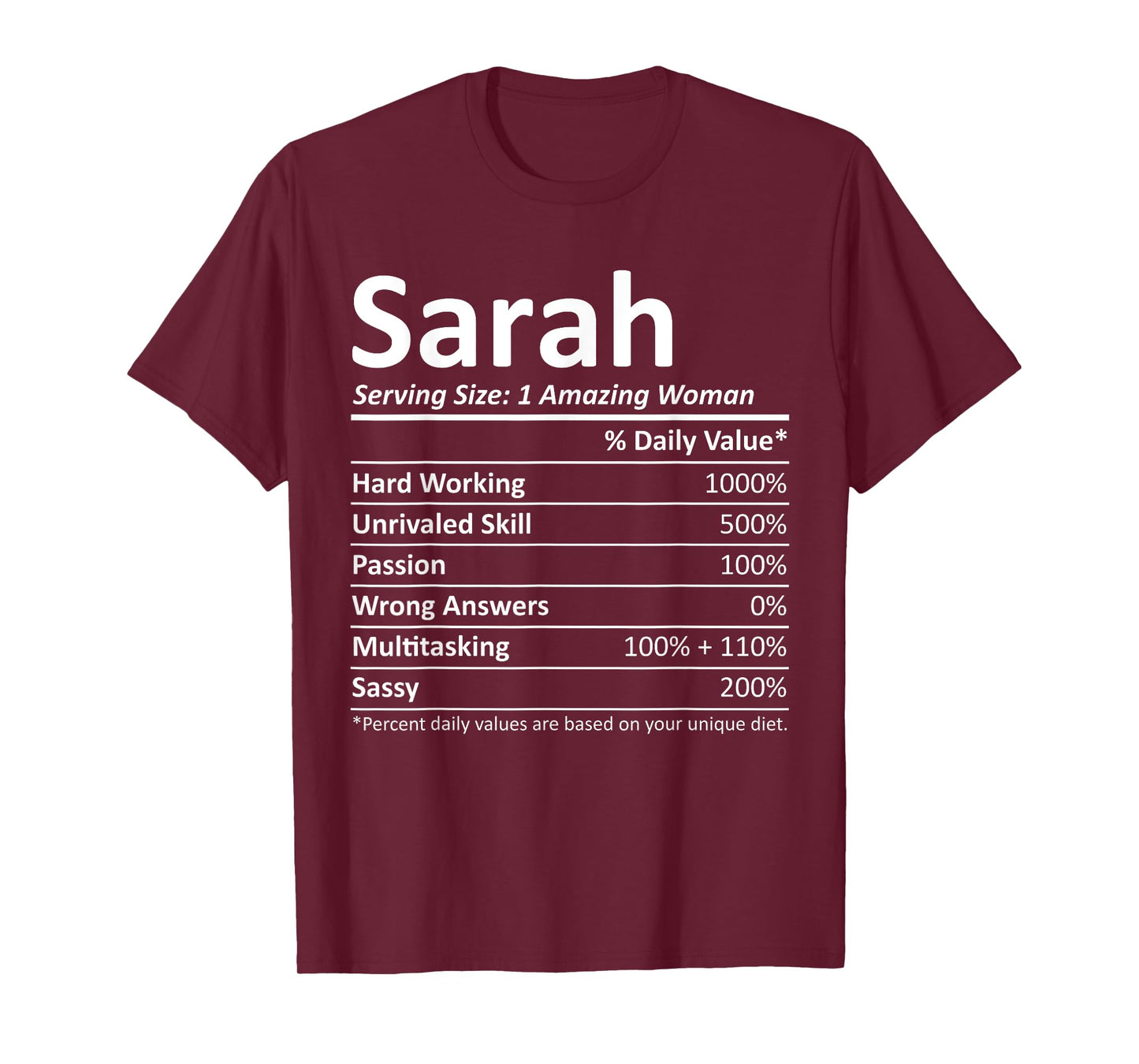 SARAH Nutrition Personalized Name Funny Christmas Gift Idea T-Shirt