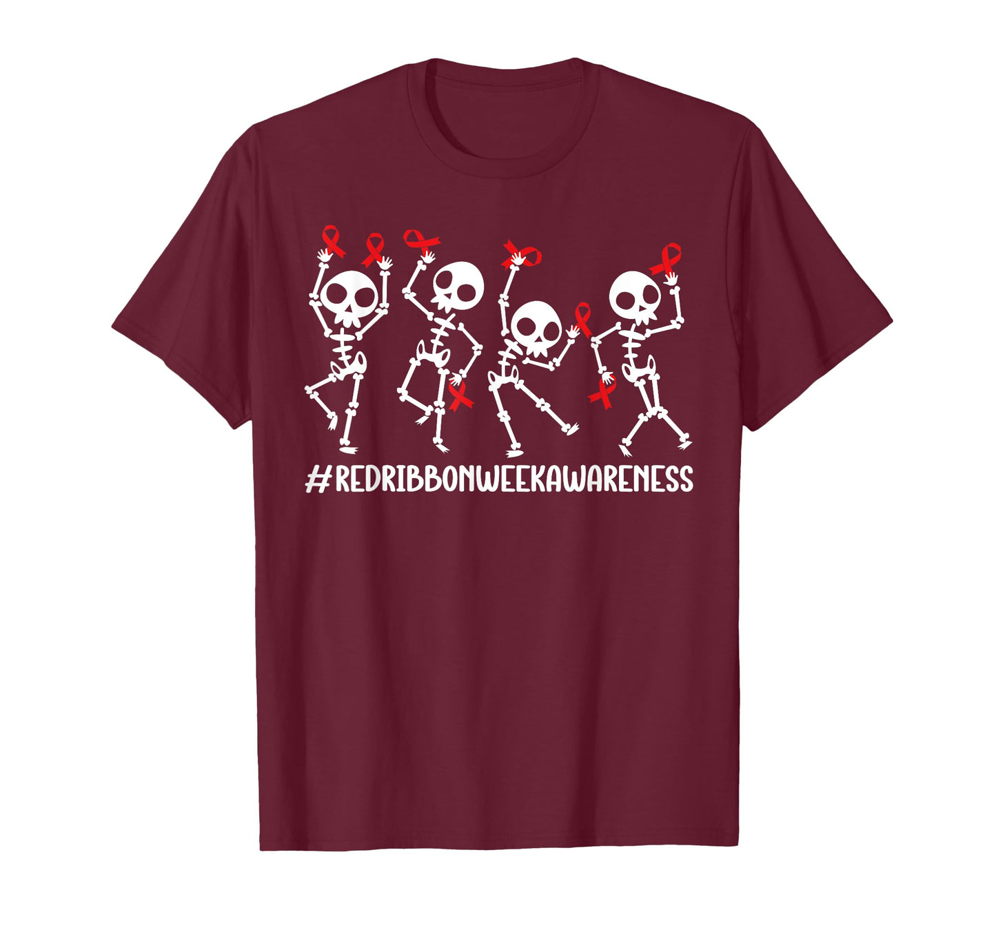 Red Ribbon week Awareness Skeleton Halloween Women Men Kids T-Shirt