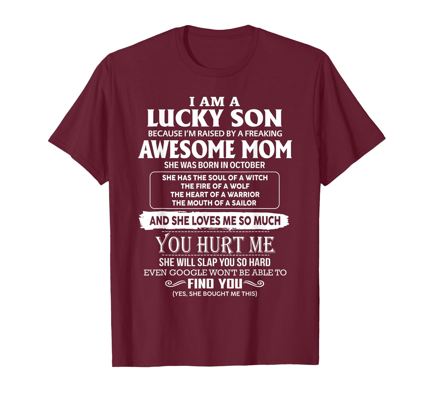 I'm A Lucky Son Of Awesome Mom She Was Born In October T-Shirt