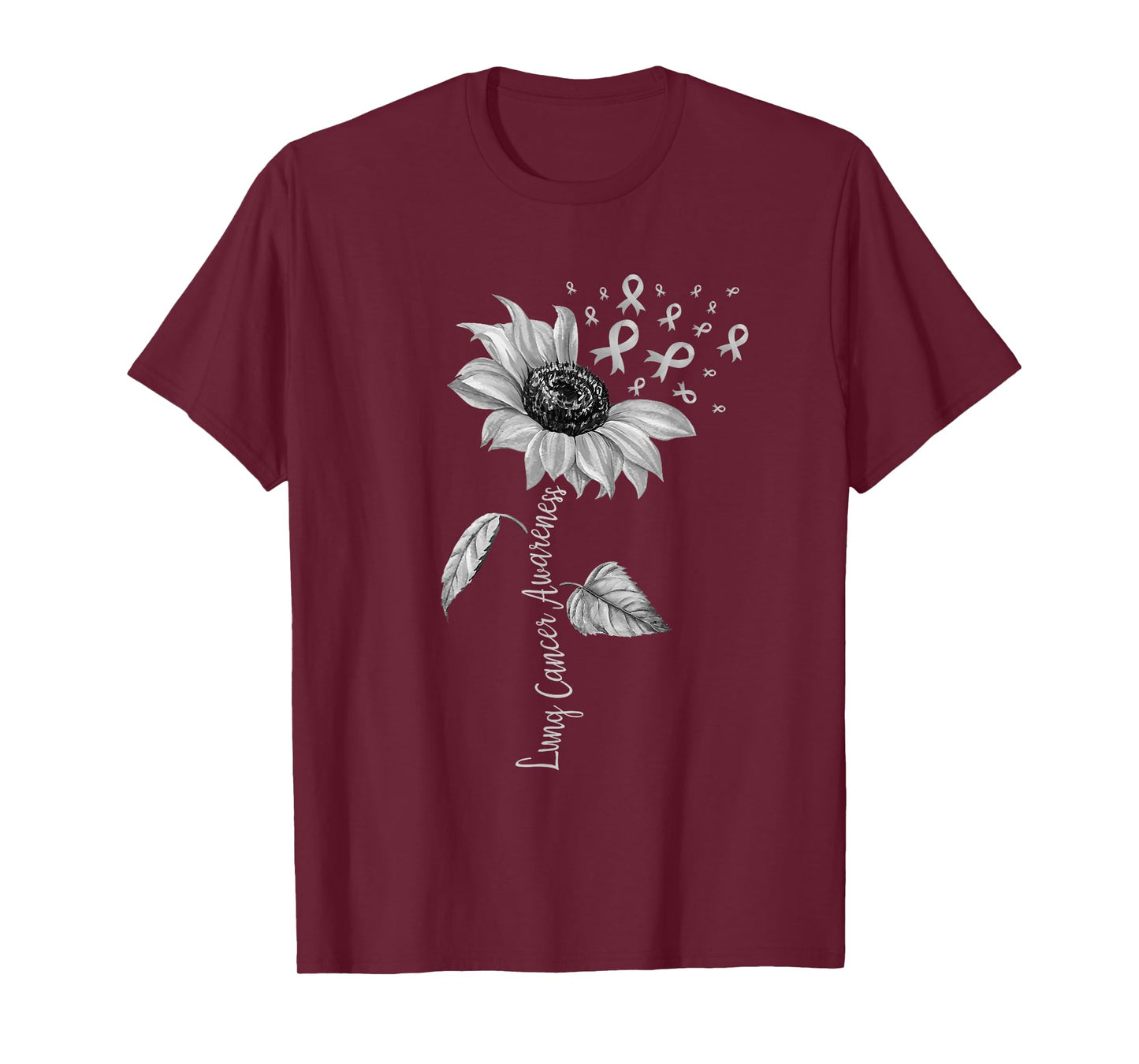 Lung Cancer Awareness Sunflower White Ribbon Womens Girls T-Shirt