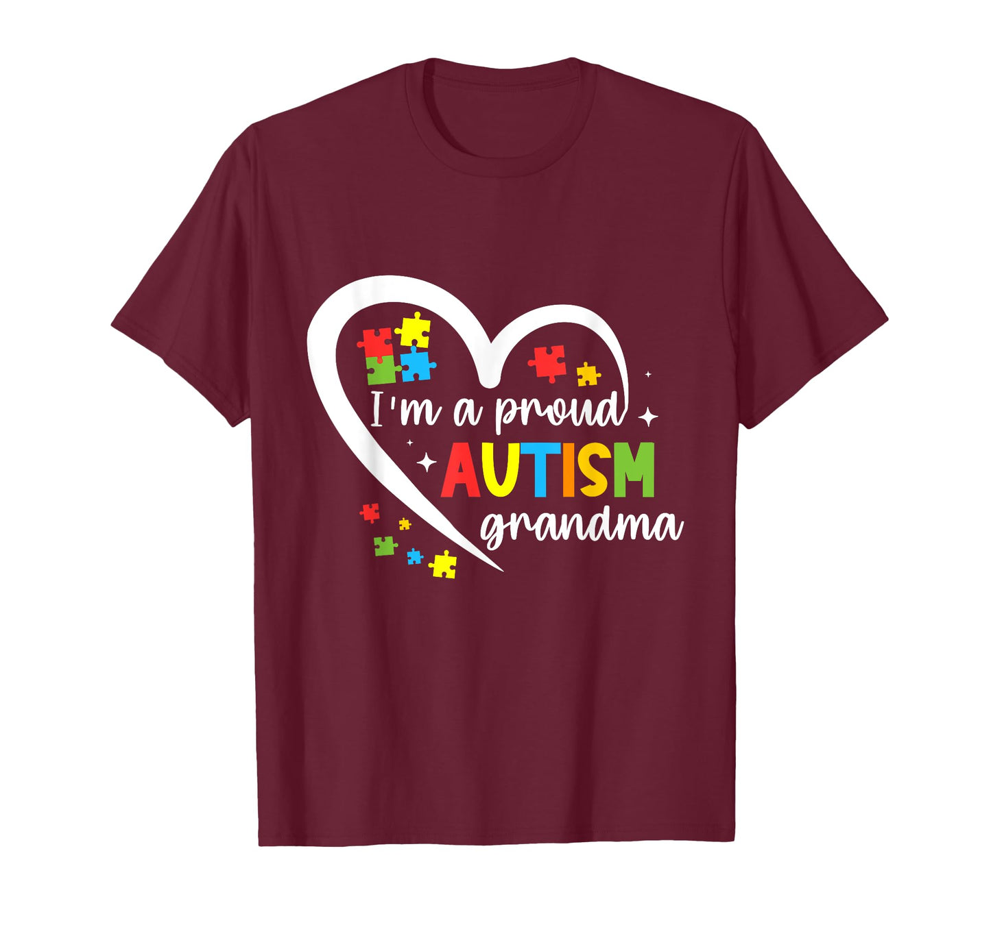 I'm A Proud Grandma Love Heart Autism Awareness Puzzle T-Shirt