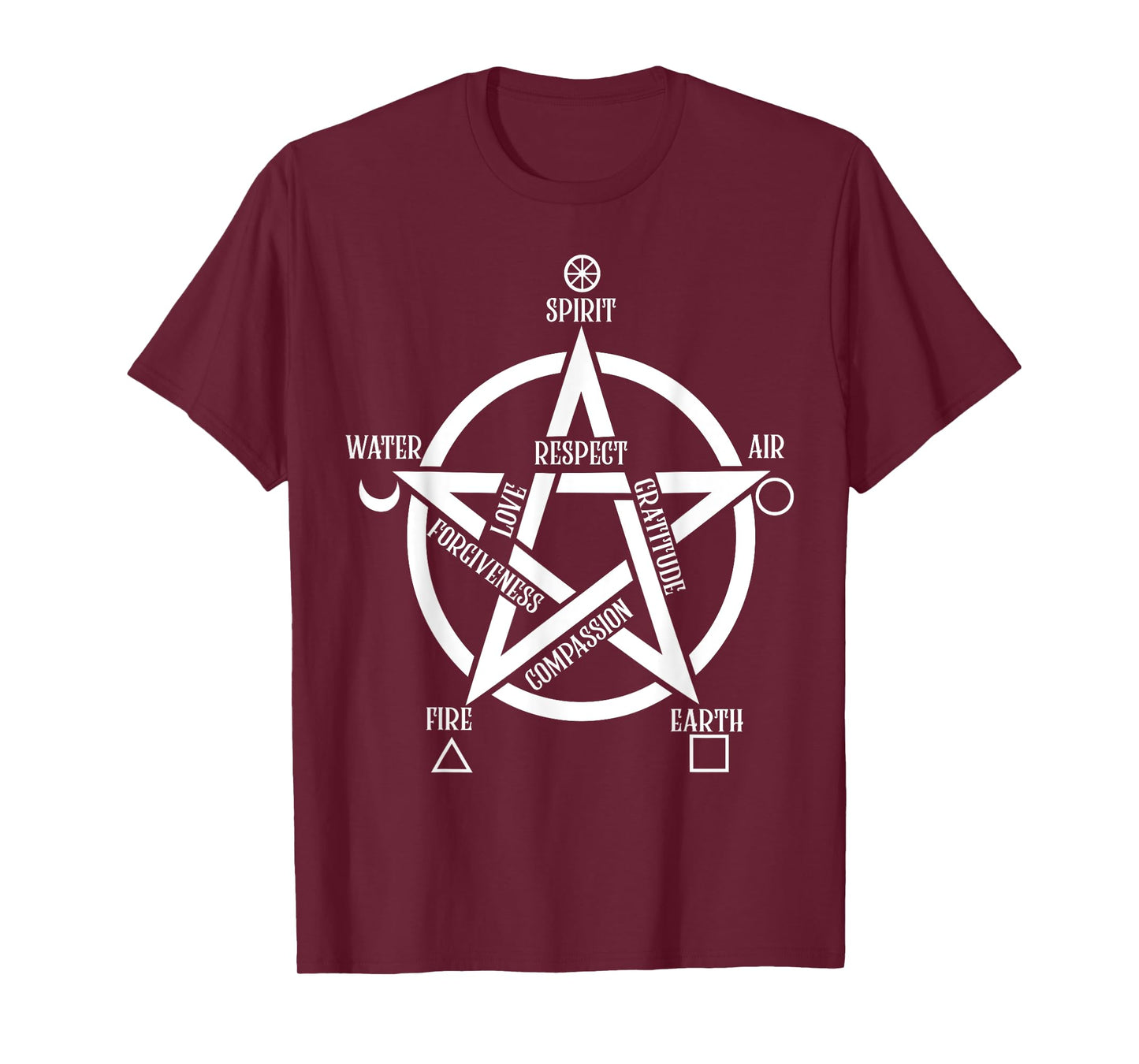 Spirit Water Fire Earth Air - Elemental Pentacle Witch T-Shirt