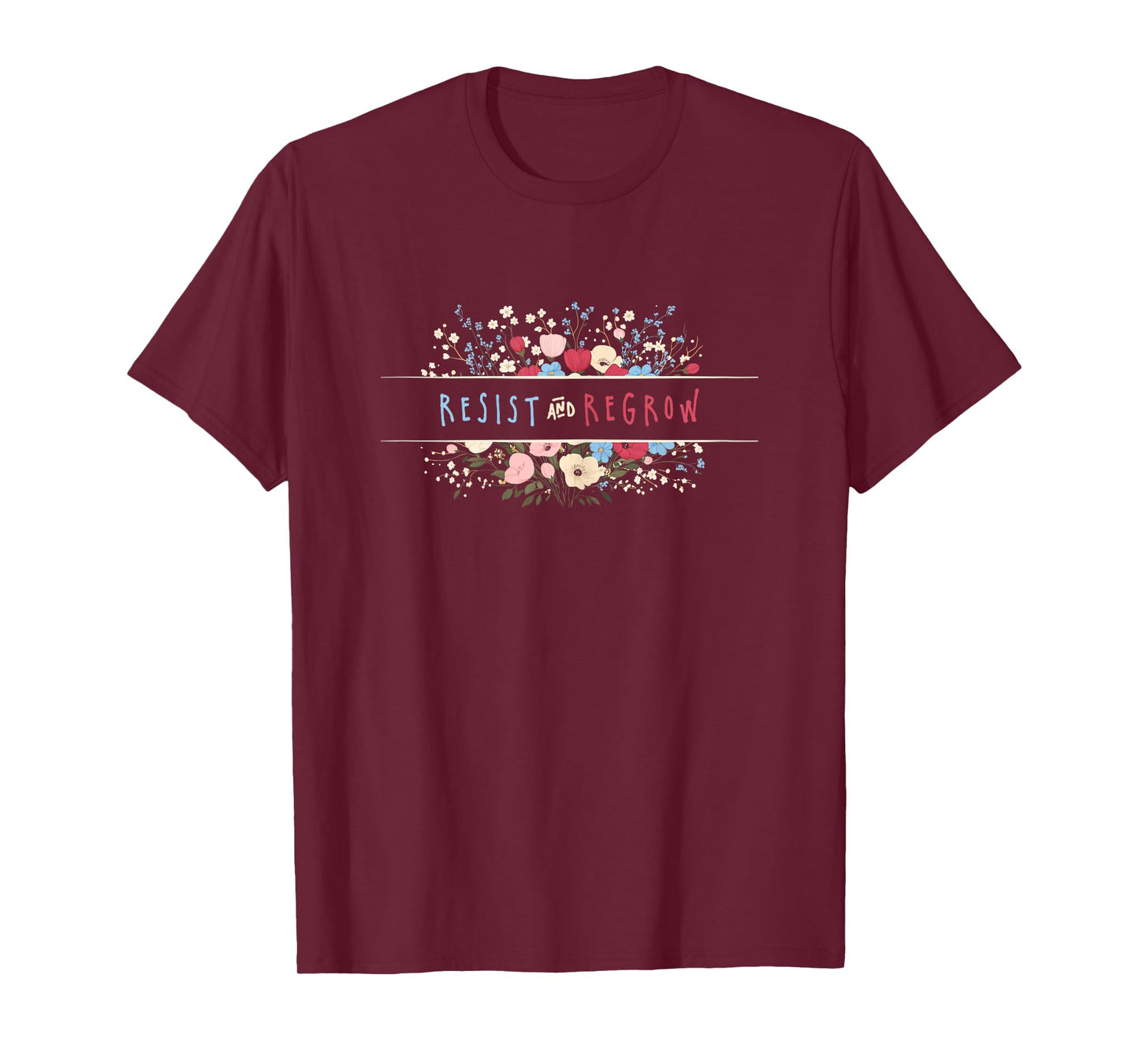 Womens Resist Persist Regrow Boho Floral Retro Trendy T-Shirt