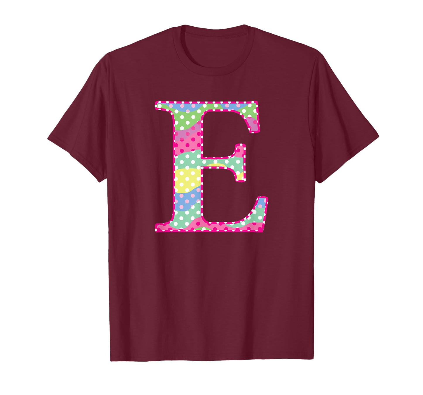 Girls Colorful Rainbow Polka Dot Monogram Initial Letter E T-Shirt