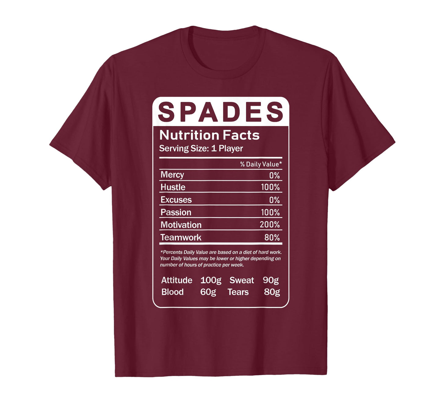 Spades Nutrition Facts Sarcastic Card Player T-Shirt