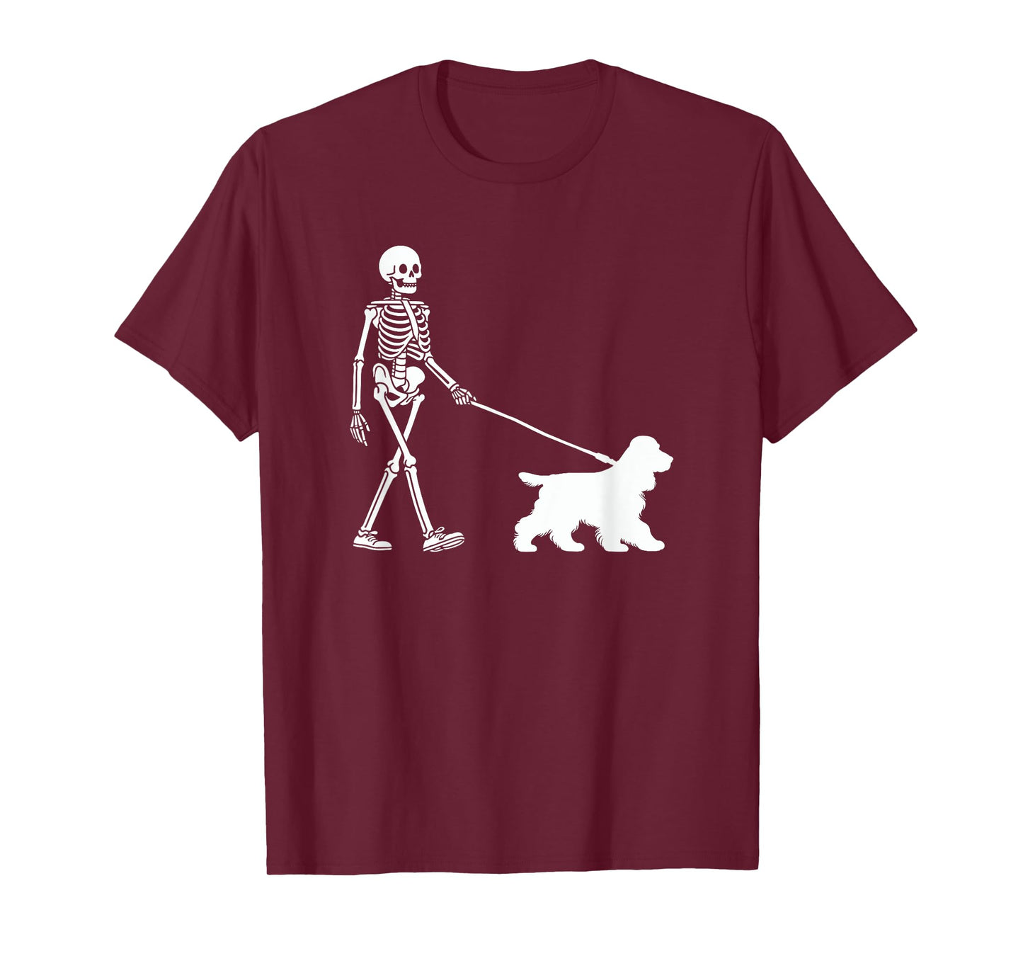 Skeleton Walking a Dog Cocker Spaniel Halloween Outfit T-Shirt
