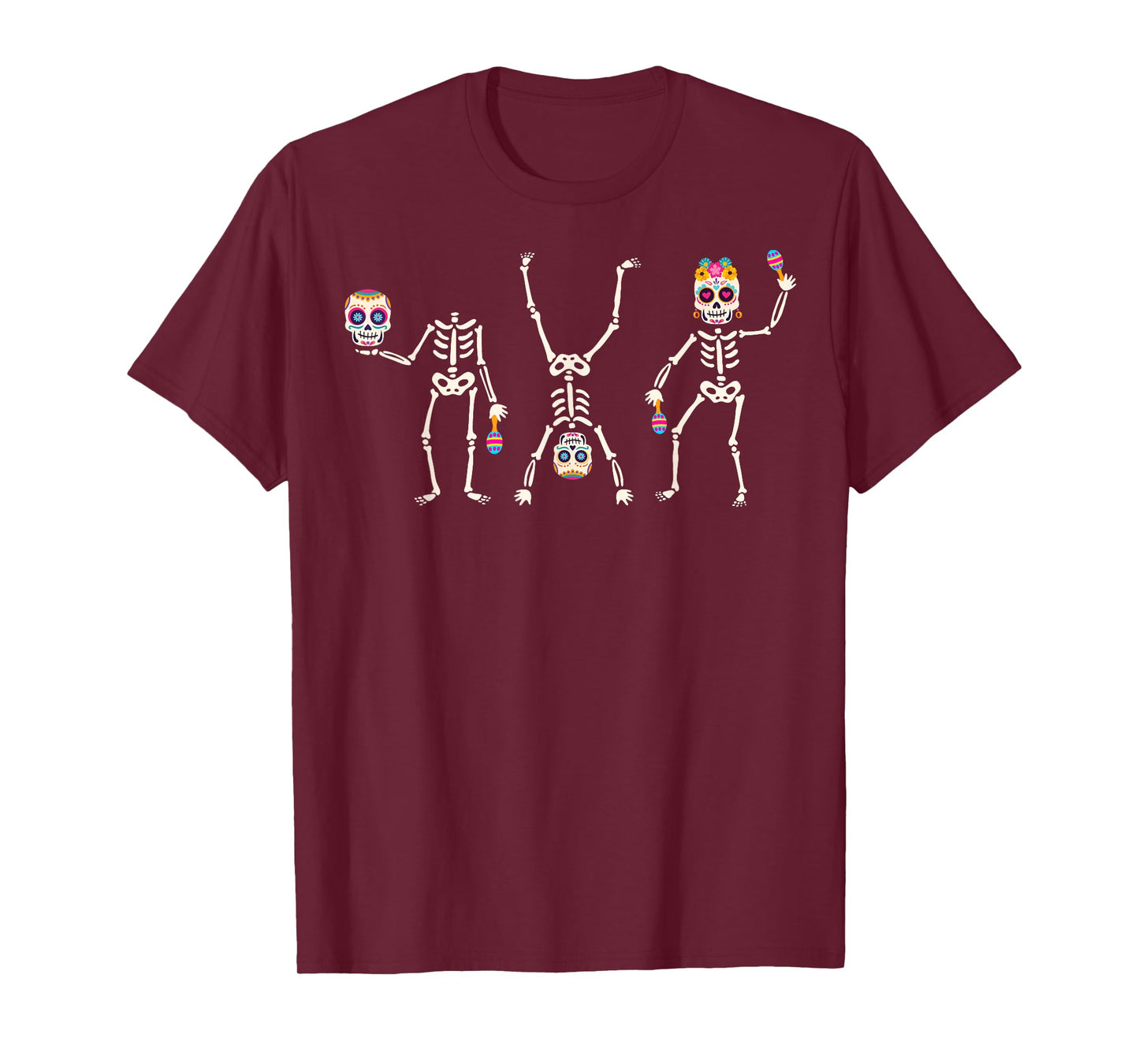 Sugar Skull Dia De Los Muertos Dancing Skeleton Costume T-Shirt