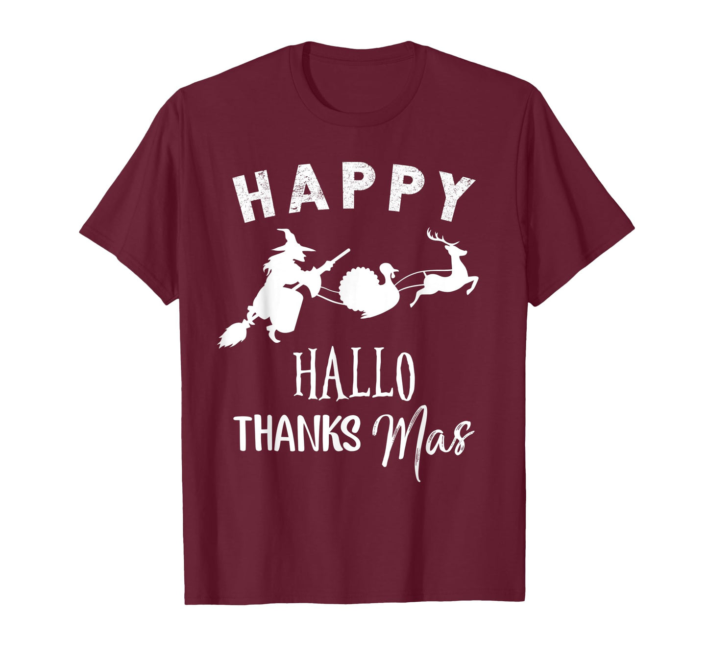 Happy Hallothanksmas Halloween Witch Thanksgiving Turkey T-Shirt