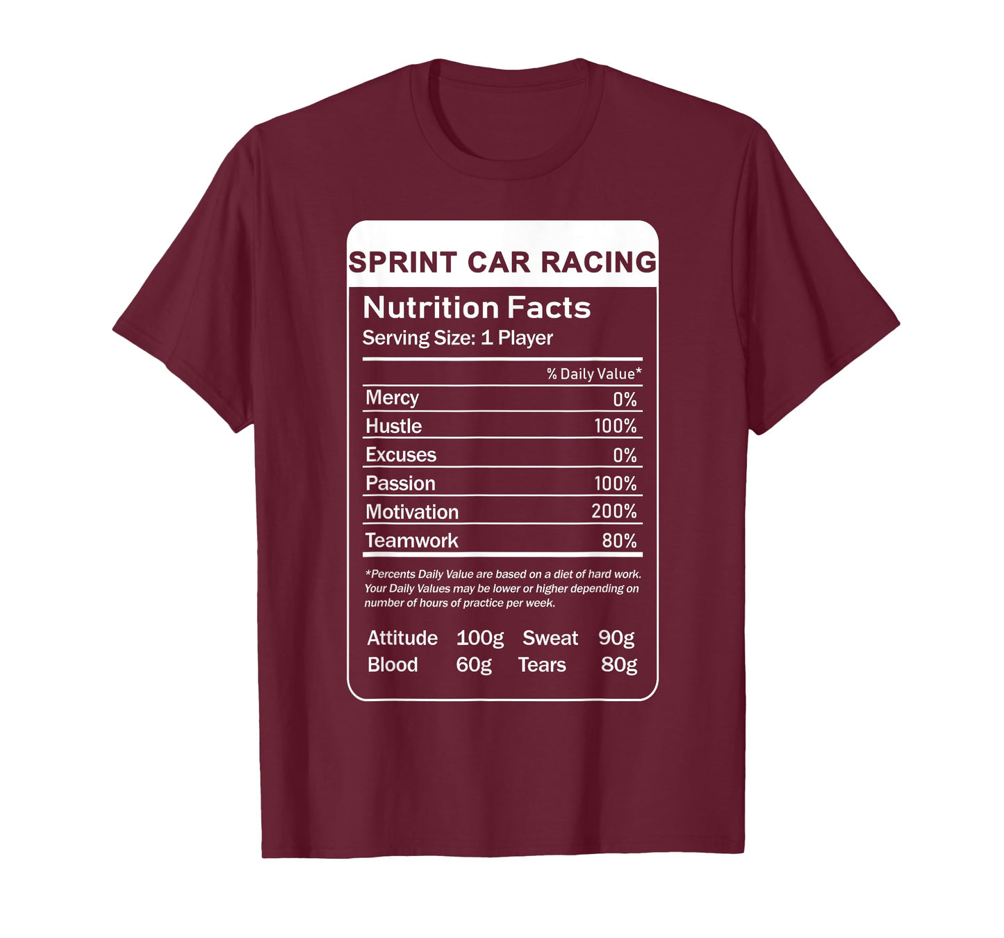 Sprint Car Racing Nutrition Facts T-Shirt
