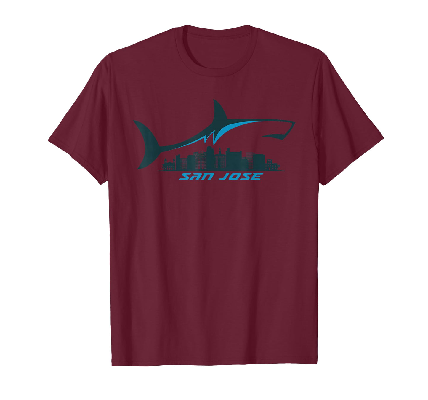 San Jose City Skyline With Shark Above Shark City SJ T-Shirt