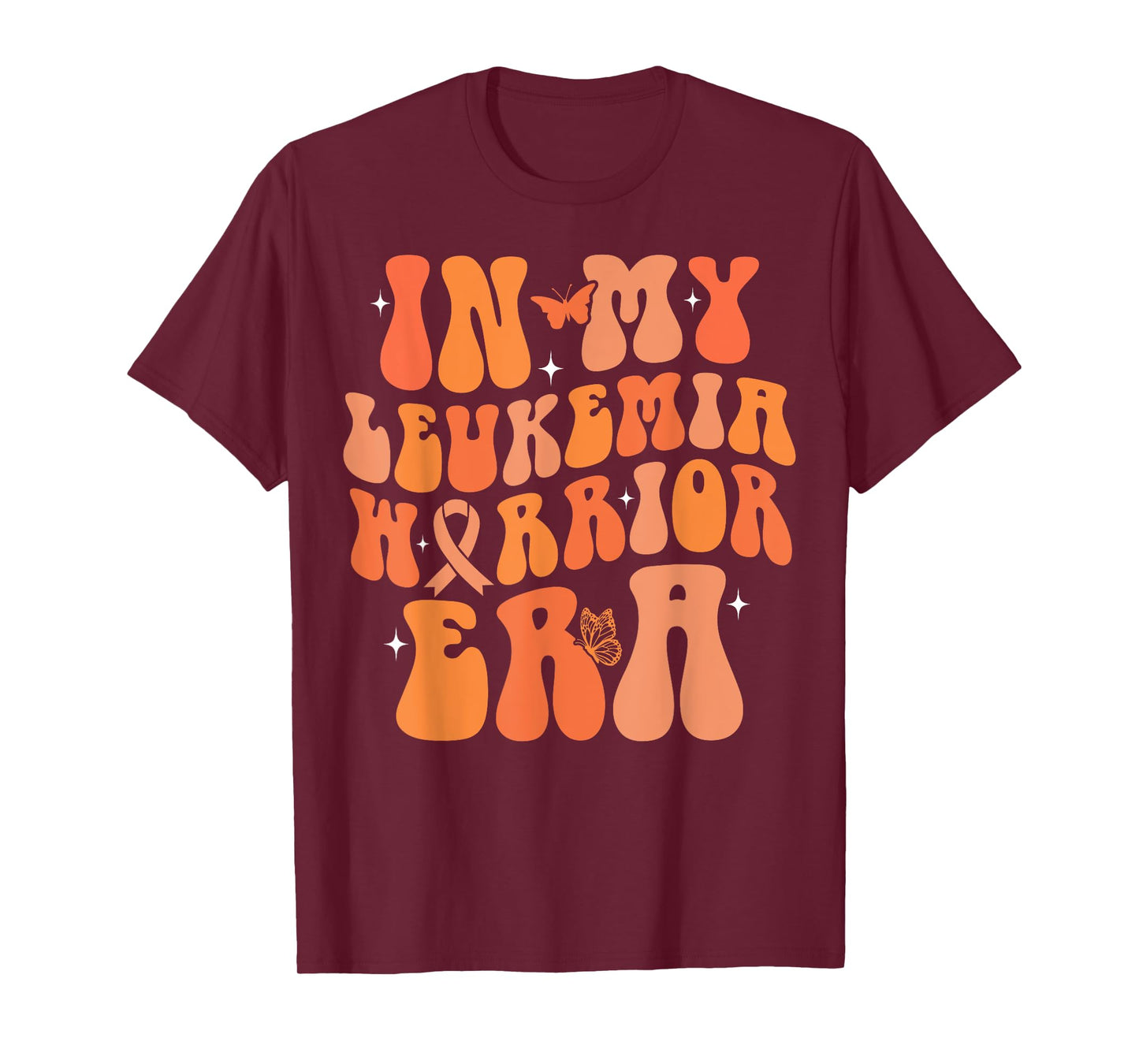 Groovy Leukemia Cancer Awareness Women Tees In My Leukemia Warrior Era Leukemia Awareness Orange Ribbon T-Shirt